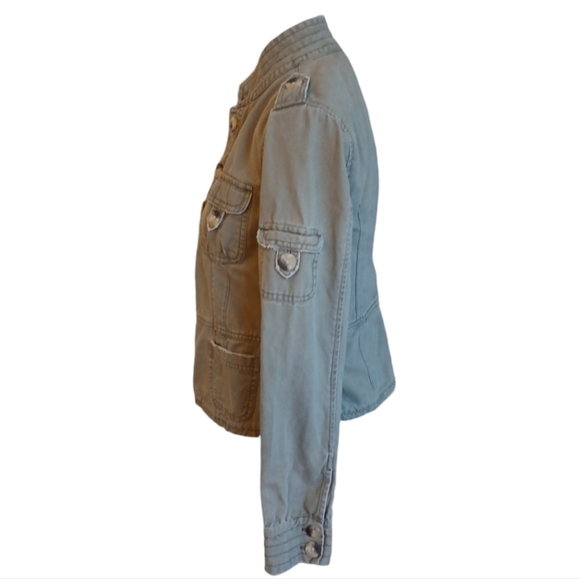 Vintage Jordache Y2K Military Jacket Dstressed Army Green Jean Jacket Sz Small - Picture 4 of 10